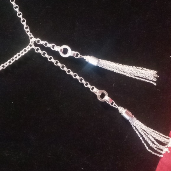 Tassel long necklace 30+3 inches long on rolo circle links chain. - Picture 3 of 5